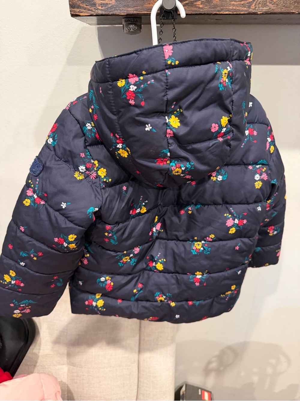 GAP Navy Floral Quilted Hooded Puffer Jacket